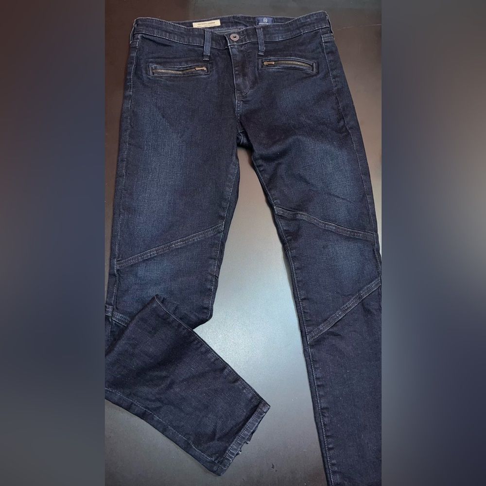 Ag Adriano Goldschmied Dark Blue Moto Leggings Zipper Back Size 29r Euc